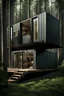 Placeholder: Medium-sized house in the woods made from shipping containers, photorealistic
