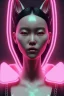 Placeholder: Portrait, Front image, cyberpunk Asian woman with rabbit mask, black pink color, latex dress, highly detailed, concept art, smooth, unreal engine 5, god rays, ray tracing, RTX, lumen lighting, ultra detail, volumetric lighting, 3d, finely drawn, high definition, high resolution.