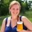 Placeholder: german woman holding a beer and smiling