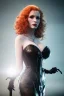 Placeholder: Christina Hendricks as evil queen in black leather gown, feminie, angry, stern look on her face, volouptous, busty, cleavage, emperious, mature, style of frank miller sin city, unreal 5, octane render,cinema4d, dynamic lighting, dramatic lighting, 4k, redshift render, highly detailed, hyper realistic, inside dungeon