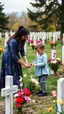 Placeholder: una chica con vestido de grave yard temp she and her young child son are putting flowers on the Tomp