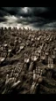 Placeholder: a field of thousands of hands of bodies buried in the ground , horror, hands in different shapes coming out from the ground towards the sky Busch painting style nightmare