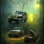 Placeholder: vietnam war. war report. jeep in jungle. poster. bokeh. lens flare. warm lights. high detailed. beksinski