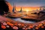 Placeholder: Beautiful epic sunset, logan's run 1976 movie influence, cosmic, people, rocks, river, flowers, very epic and philosophic, otto pippel impressionism paintings