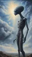 Placeholder: oil painting, Believing the strangest things, loving the alien And your prayers they break the sky in two