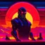 Placeholder: god machine apocalypse in earth, synthwave pistures style, with neon lights and the sun far away