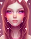 Placeholder: girl, happy, smiling, surrounded by hearts, brown hair, long hair, brown eyes, close up portrait, pink top