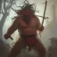 Placeholder: Insanely detailed photograph of an “portrait of a Giant Downsyndrome D&D barbarian wearing a red loincloth laughing”, smiling clear face and hyperdetailed painting by Ismail Inceoglu Huang Guangjian and Dan Witz CGSociety ZBrush Central fantasy art album cover art,8K, hdr, epic, mysterious, ominous, hands focused on a glowing D20, jewelry, motivated