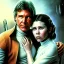 Placeholder: carrie fisher embracing harrison ford, waist up portrait, photorealistic faces, intricate, oil on canvas, masterpiece, expert, insanely detailed, 4k resolution, cinematic smooth, intricate detail , soft smooth lighting, soft pastel colors,