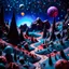 Placeholder: Detailed creepy landscape made of modeling clay, stars and planets, Roger Dean, Tim Burton, strong texture, Ernst Haekel, extreme detail, Max Ernst, decal, rich moody colors, sparkles, bokeh, odd