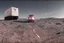 Placeholder: A Tesla 'Semi' (semi truck) is going at a high speed, at the lunar landing site of the 'Apollo 11'. (CINEMATIC, WIDE ANGLE LENS, PHOTO REAL)