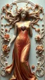 Placeholder: Sebuah karya seni digital bergaya baroque-fantasy yang memadukan estetika patung marmer klasik dengan elemen surealis dan kosmik. Di tengah komposisi, tampak sosok perempuan bergaun merah ke emasan dengan hati retak di bagian dada elegan yang seluruh tubuhnya tampak seperti terbuat dari batu bertekstur retak-retak menyerupai permukaan bumi yang kering. Rambutnya mengalir ke segala arah menyerupai akar atau gelombang, menciptakan kesan gerakan yang dinamis. Ia dikelilingi ornamen bunga dan ukiran