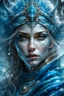 Placeholder: realistic face, Beautiful ice goddess of ice winter, intricately beautiful face, knees up portrait, inspiredn by Laura Sava, deep ice color, fantastical, intricate detail, splash screen, complementary ice colors, fantasy concept art, 8k resolution,,royo,splash art,