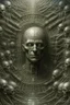 Placeholder: A field of thousands hands and heads inside a human cell , a thin line draw ،front view camera, surreal horror, biomechanical design, by hr giger and beksinski , Busch painting style