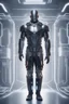 Placeholder: A full body portrait of a powerful man. HIgh tech future