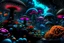 Placeholder: Exotic Flora, fauna, mushrooms, fungi and coral at the End of the Multiverse black liquid Land