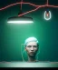 Placeholder: Ultra realistic photographic night portrait, cinematic, <blonde woman> <hanging wires> many wires coming out of the head <perfect pupil> <cyborg arm> <garage> <wide angle Shot> <sci-fi futuristic> <thriller>, neon lights, color fog, soft color, highly detailed, unreal engine 5, ray tracing, RTX, lumen lighting, ultra detail, volumetric lighting, high definition.