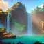 Placeholder:  island waterfall palms twigs spring sunset rainbow bridge birds