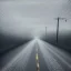 Placeholder: An empty road on a misty day. Telegraph poles and wires. Muted tones. Tilted high horizon. With blotches, blurry areas and lens noise and grain. Photo 4k