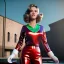 Placeholder: Ultra Realistic retro sci-fi press supermarket image from 1960, many explosions, sweet young Jane Fonda, tight latex suit, weapon, fighting stance, soft color, highly detailed, unreal engine 5, ray tracing, RTX, lumen lighting, ultra detail, volumetric lighting, 3d, finely drawn, high definition, high resolution.