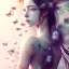 Placeholder: samurai, Girl, full body, squid, intricate detail, leaning pose, watercolor illustration by <agnes cecile> butterflies everywhere, insects, nest, fly, multiple eyes everywhere, plants, wildflower,