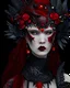 Placeholder: Beautifulyoung lady red haired with a red dragon portrait, extremely textured skin and scales ribbed with crystals and grey opal pearls and onix mineral stone embossed floral metallic filigree dark gothica black floral ornate scales wings, adorned with médiával headdress and jewellry scales and skin ae bioluminescense médiával siny black steel cajhain efet style black colour gradient organic bio spinal ribbed detail of médiával background extremely detailed hyperrealistic maximálist concept a