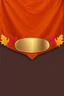 Placeholder: an autumn colored textured cloth banner hanging with embroidered ornamental leaves, blank oval brass engraving plate in middle, banner is downward pointed bottom, on dark background