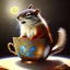 Placeholder: laughing squirrel sleeping, dreaming of the moon, drinking warm tea surfing waves on a teacup, fantasy art, book cover