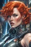 Placeholder: An illustration fotorealist of a fierce character with fiery hair, in the style of Masamune Shirow,Mezcla entre la actriz Christina Hendricks y Cristina Ricci ,curvilínia, mucho pecho,esta en forma,muslos, cyberpunk, armadura cyberpunk, mezcla de Evangelion y Ghost in the shell,intense and powerful, photo-enhanced, cyberpunk genre, fiery red, chica muy bella, pecas en la cara, pelo largo y ondulado, sensual, armada, photo, 3d render, illustration, cinematic, dark fantasy