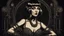 Placeholder: Full Body, burlesque Woman With A Bob With A Fringe Hairstyle, 1920s flapper style Clothing, Morticia, Steampunk, Black Background