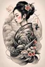 Placeholder: Create a captivating modern 2d Japanese tattoo design for print , using the elegant influences of japan art style, for print, dynamic elements from fashion and design, and bold Japanese art aesthetics, framing centered in the center, distanced from the edges of the paper perimeter, perfect anatomy, bauhaus, Divine Proportion,
