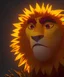 Placeholder: wide angle shot of the sunflower lion king, yellow armor with emissive energy flowing in the chest, mystical geometric patterned textures, intricate, highly detailed