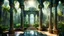 Placeholder: Celestial Secrets Center, meditation podium , mistical meditate women, View from large bay windows throughout from the large bay windows extends through the jungle forest. the palace antic colonnades direct view in the midst in the jungle ,galaxy, space, ethereal space, panorama.