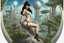 Placeholder: Photorealistic, Full Body Photo Of A Sci-Fi Pin-Up Girl, With Dark Hair With Bangs, On An Alien Jungle Planet With Cloud Trees, Tall Spires, Buildings, Bridges, Arches