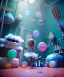 Placeholder: Ultra realistic speed room scene, wide angle view, childs playing with feather pillows and inflatable monsters, circus dress style, feather color, free jumping, many trinkets, hair monster, many jelly beans, balls, smile, extreme, wind, soft color, highly detailed, unreal engine 5, ray tracing, RTX, lumen lighting, ultra detail, volumetric lighting, 3d, finely drawn, high definition.