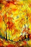 Placeholder: Golden autumn dream, beautiful forest, colourful trees, sunshine, sunset, watercolour and ink