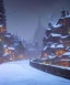 Placeholder: A magical snowy warlock gothic town with river canals with Christmas trees