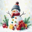 Placeholder: Create multicoloured snowman with gifts and colour balls yellow spruce snowflakes gold winter background