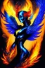 Placeholder: dark, blue phoenix, flaming wings, beautiful, smooth, flying, graceful