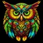 Placeholder: Brightly colored owl with ornate wings and a glowing eye