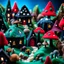 Placeholder: Close-up photograph of detailed creepy village made of felt, crystallizations, figure, animals, fungi, crystals, mineral concretions, stars and planets, Roger Dean, strong texture, intricate, colours, Max Ernst, rich moody colors, bokeh, Tim Burton, Harry Potter, 33mm photography