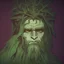 Placeholder: lord of the rings style, green lion man carving, 2d, medieval, gothic, king, surrounded by ivy and snakes