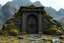 Placeholder: ancient gate in the mountains, 3d model, moss, rocks, dark fantasy