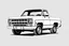 Placeholder: 1970s Chevrolet square body truck facing a little to the left, gray background, high contrast black and white vector
