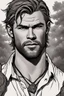 Placeholder: Portait young chris hemsworth as fantasy alpha werewolf in human form very muscular short cropped black hair and stubble on chin, tribal tattoos wearing white button up shirt with rolled up sleeves realistic face, close-up, dark fantasy, fantasy forest, intricate details, hyper detailed, photograph