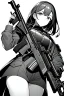 Placeholder: military girl takes out gun, greyscale