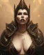 Placeholder: old evil queen in black leather gown, femme fatale, volouptous, busty, cleavage, angry, emperious, 8k resolution concept art portrait by Greg Rutkowski,