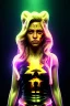 Placeholder: portrait, Shakira, blonde, angry, Realistic image, superhero, retro, watchmen style, gold make-up, blood, sweat, fog, goddess style, Neon colors, leds. Black background, photo studio, concept art, smooth, unreal engine 5, god lights, ray tracing, RTX, lumen lighting, ultra detail, volumetric lighting, 3d, finely drawn, high definition, 4k.