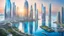 Placeholder: stunning panoramic view of an Amazing futuristic asian cyber city on a biomechanical tall island, azure blue sea, skyline suring Sunset , reflections, high detailed, sharp focus, best shot