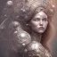 Placeholder: fantasy magic, intricate, sharp focus, illustration, highly detailed, digital painting, concept art, artgerm and paul lewin and kehinde wiley, masterpiece sexy lips with a smile Celtic lady body flowers head silver bright rain lady outer space pretty, pink blue